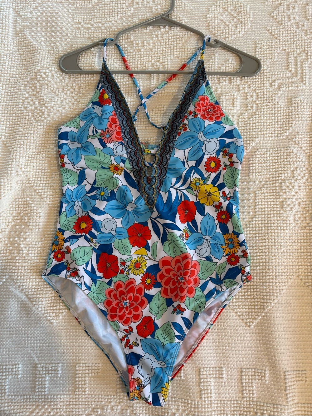 Womens Floral One-Piece Swimsuit - Bright Multi. Size Medium